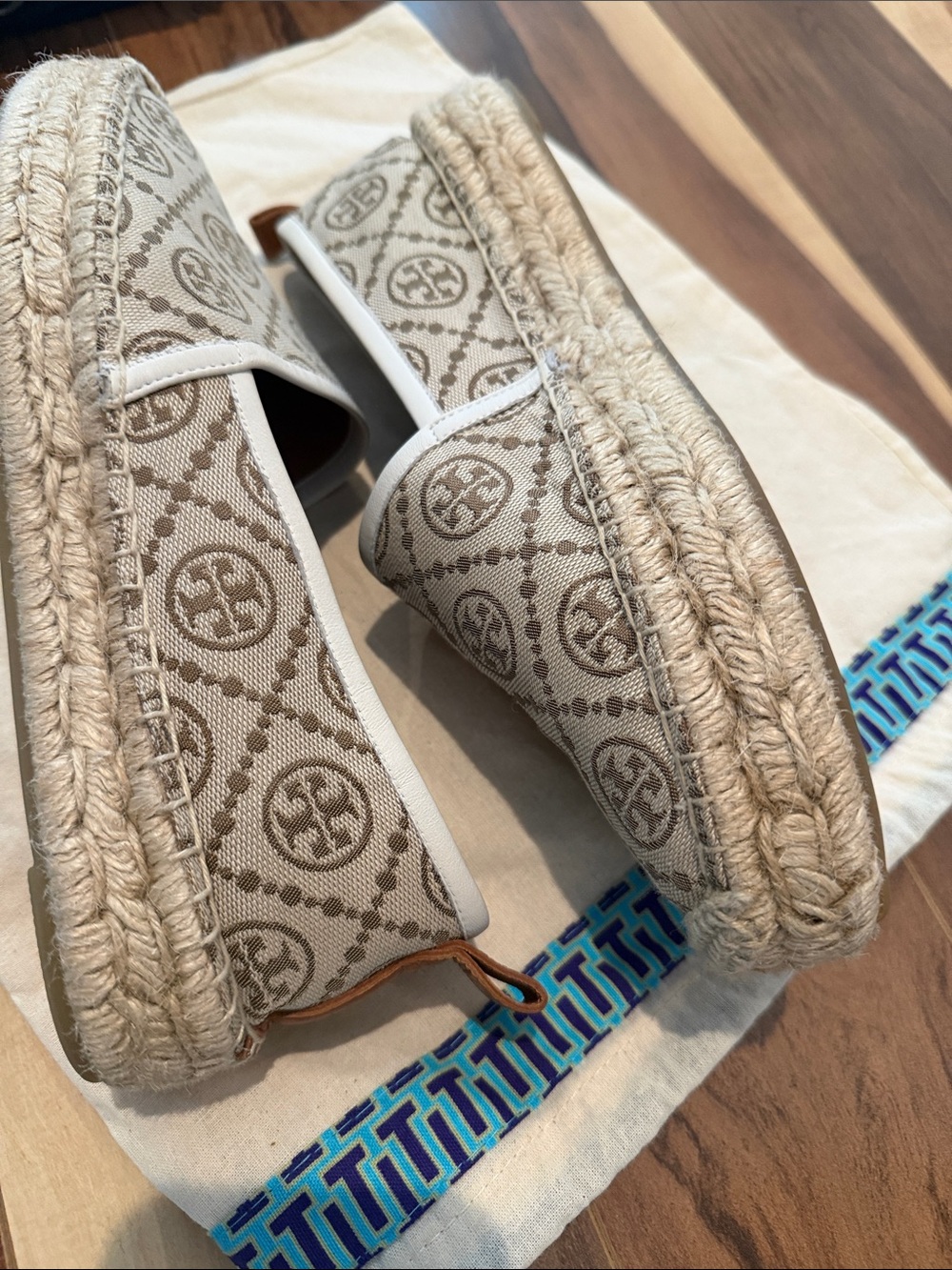 Tory Burch Beige Canvas Logo Espadrille Slip-Ons - Picture 5 of 9